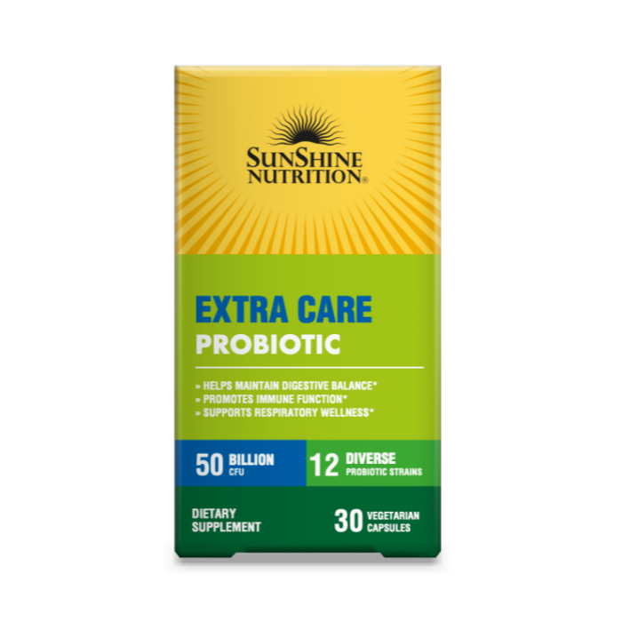 Sunshine Nutrition Extra Care Probiotic 50 Billion, Advanced Digestive and Immune Support, 30 V-Capsules