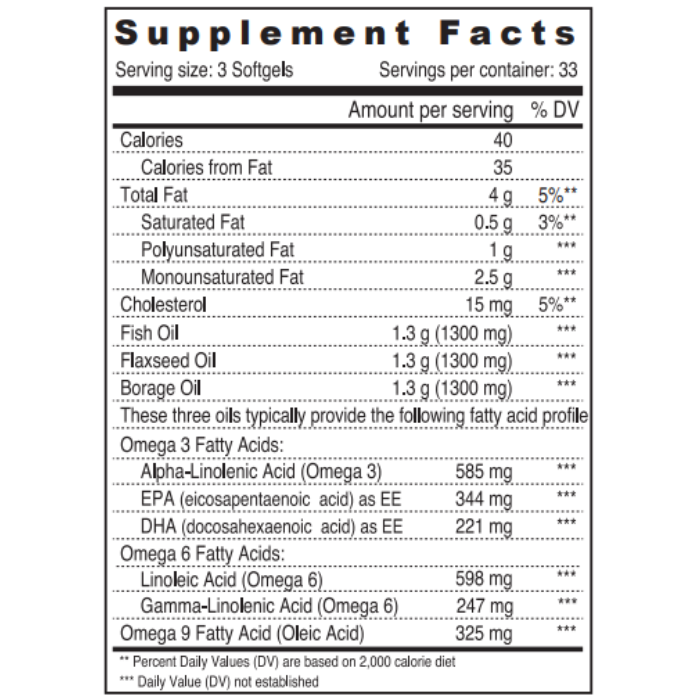 Sunshine Nutrition Omega 3-6-9 1300mg - Fish, Flax & Borage Blend for Heart, Joint, Skin & Brain Health - 100 Softgels