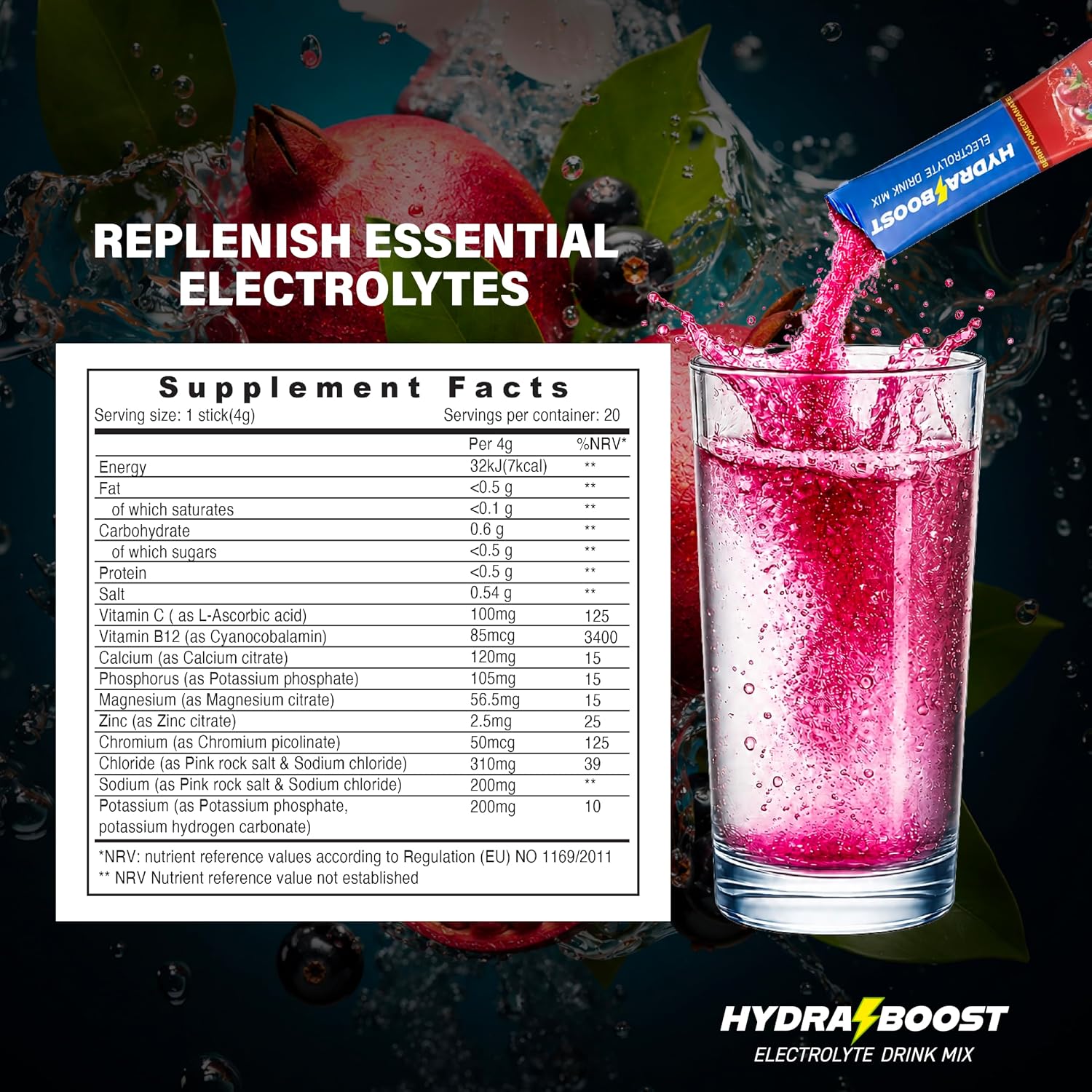 Sunshine Nutrition Hydra Boost Berry Pomegranate 20s
