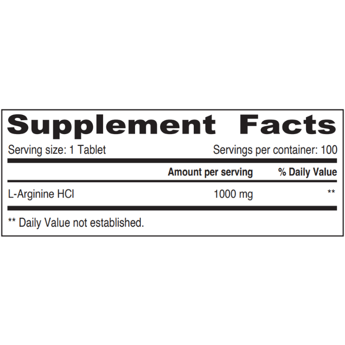 Sunshine Nutrition L-Arginine 1000mg Tabs 100's