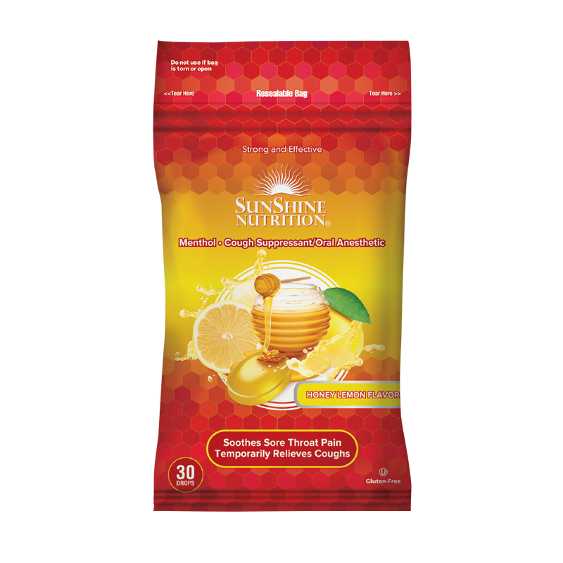 Sunshine Nutrition Menthol Lozenges Honey Lemon 30's