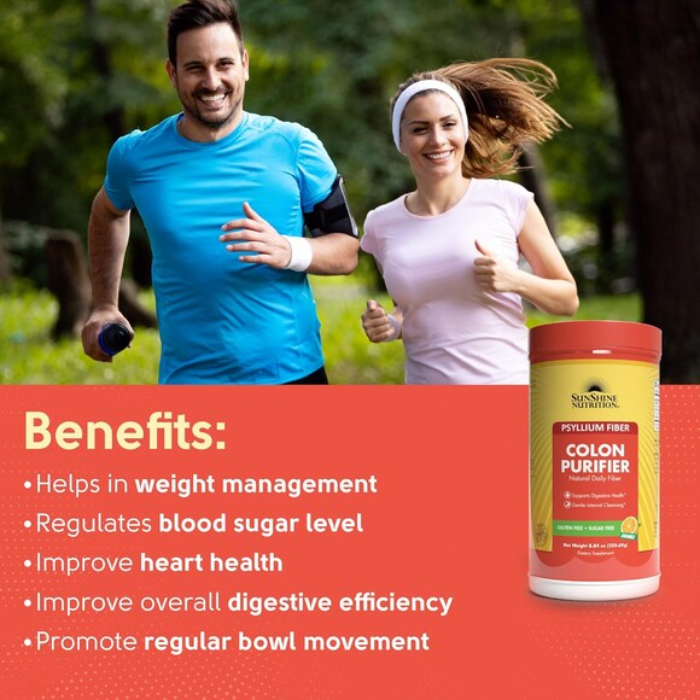Sunshine Nutrition Colon Purifier Orange, Psyllium Fiber for Digestive Health & Regularity, 255g