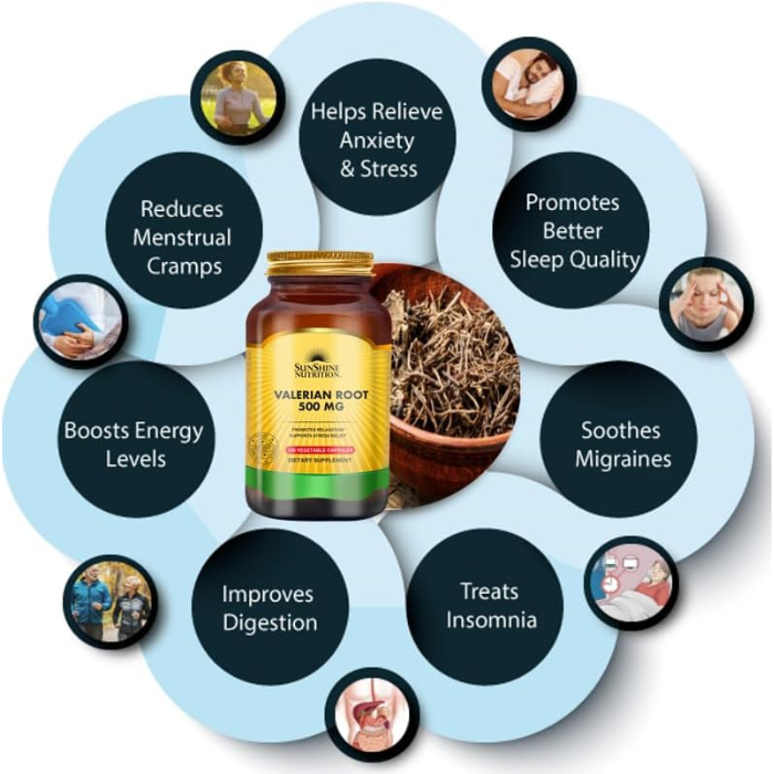 Sunshine Nutrition Valerian Root 500mg, Natural Sleep, Relaxation and Stress Support, 100 Vegetable Capsules
