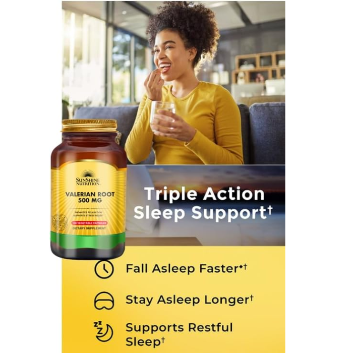 Sunshine Nutrition Valerian Root 500mg, Natural Sleep, Relaxation and Stress Support, 100 Vegetable Capsules