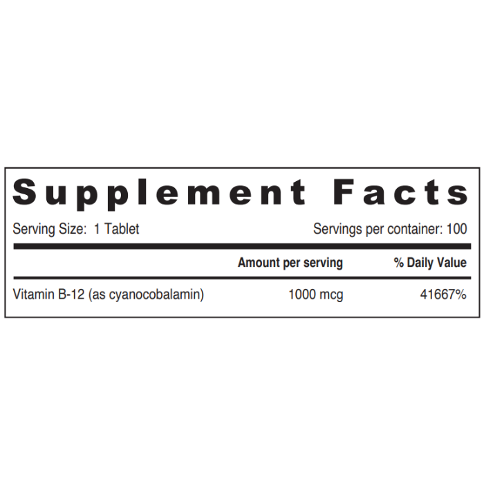 Sunshine Nutrition Vitamin B-12 1000 Mcg 100 Tablets