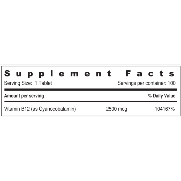 Sunshine Nutrition Vitamin B12 2500mcg Rapid Action Tablet 100's