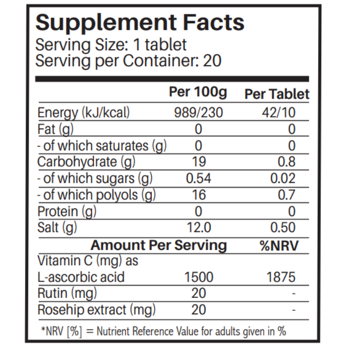 Sunshine Nutrition Vitamin C 1500mg With Rutin & Rosehips Effervescent Tablets 20's