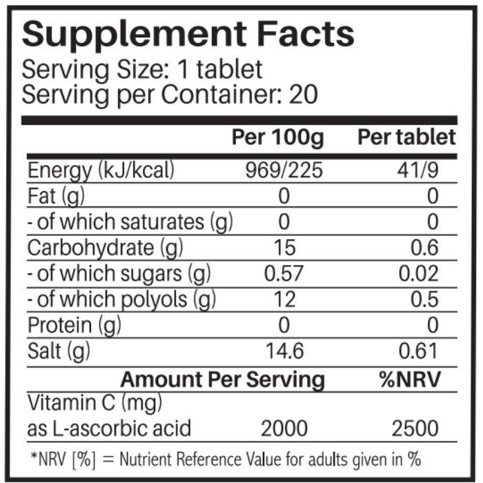 Sunshine Nutrition Vitamin C 2000mg Orange Flavor Effervescent Tablet 20's