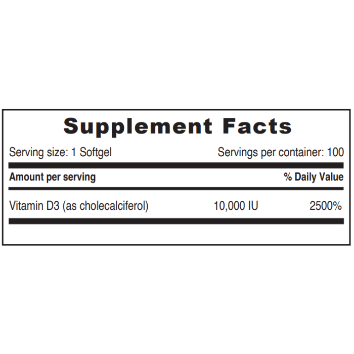 Sunshine Nutrition Vitamin D 10000 Iu Softgels 100's