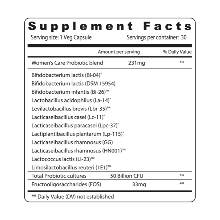 Sunshine Nutrition Women’s Care Probiotic 50 Billion, Feminine and Digestive Health Support, 30 V-Capsules