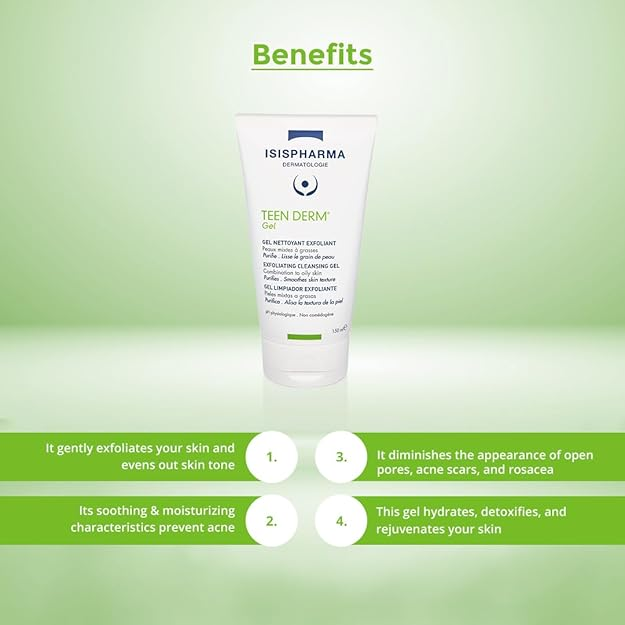 Isis Teen Derm Gel, Purifying Exfoliating Cleanser for Oily and Acne-Prone Skin, 150ml