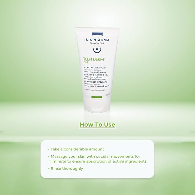 Isis Teen Derm Gel, Purifying Exfoliating Cleanser for Oily and Acne-Prone Skin, 150ml