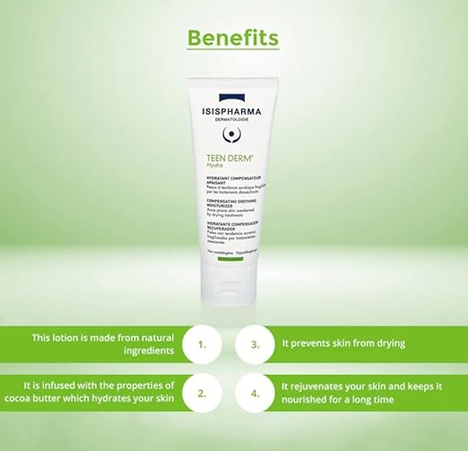 Isis Teen Derm Hydra Compensating Soothing Moisturizer, Hydrating & Restorative Cream for Acne-Prone Skin, 40ml