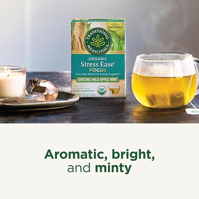 Traditional Medicinals Organic Stress Ease Focus Ginseng Apple Tea Bag 16s