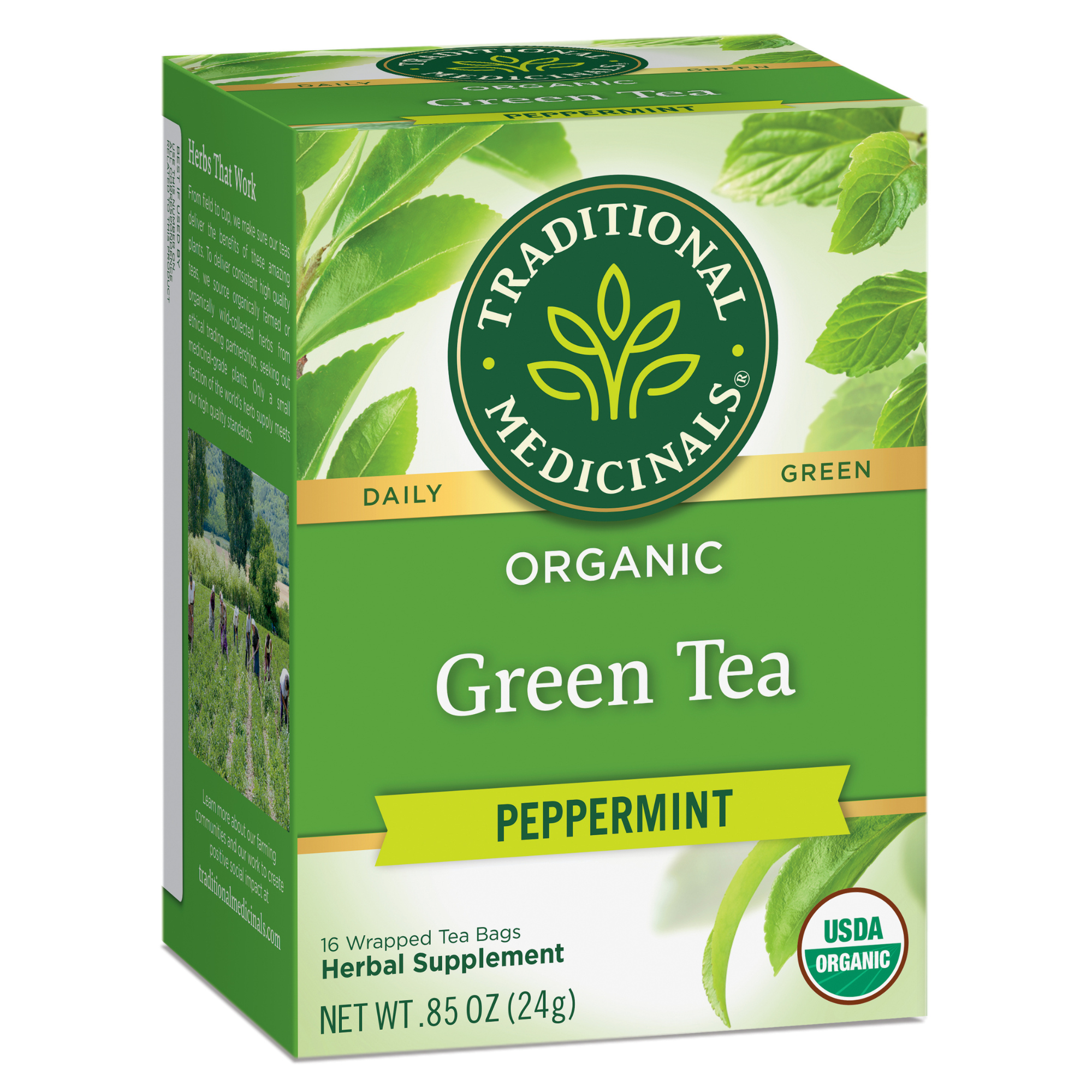 Traditional Medicinal Green Tea Peppermint 16 Tea Bags