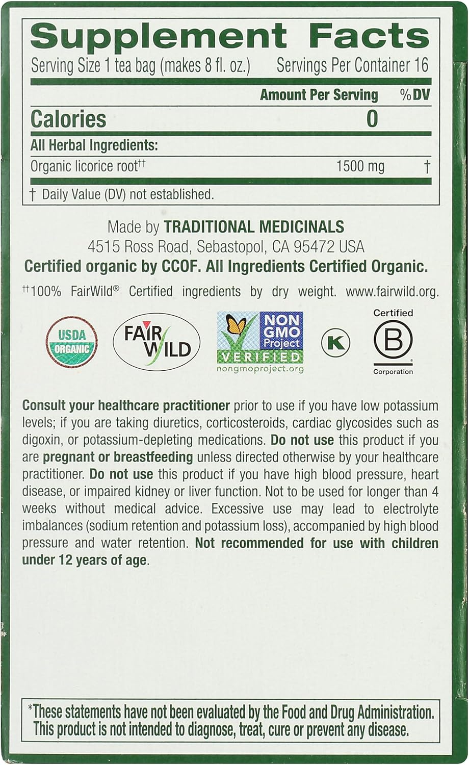Traditional Medicinals Licorice Root Fair Wild 16 Tea Bags