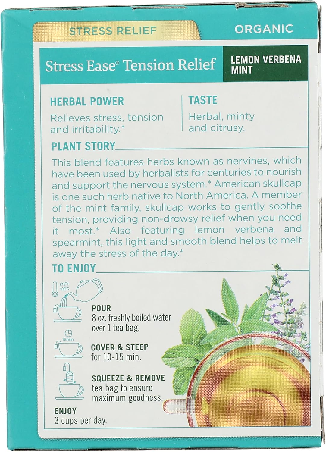Traditional Medicinals Stress Ease Tension Relief Lemon Verbena Mint – 16 Tea Bags