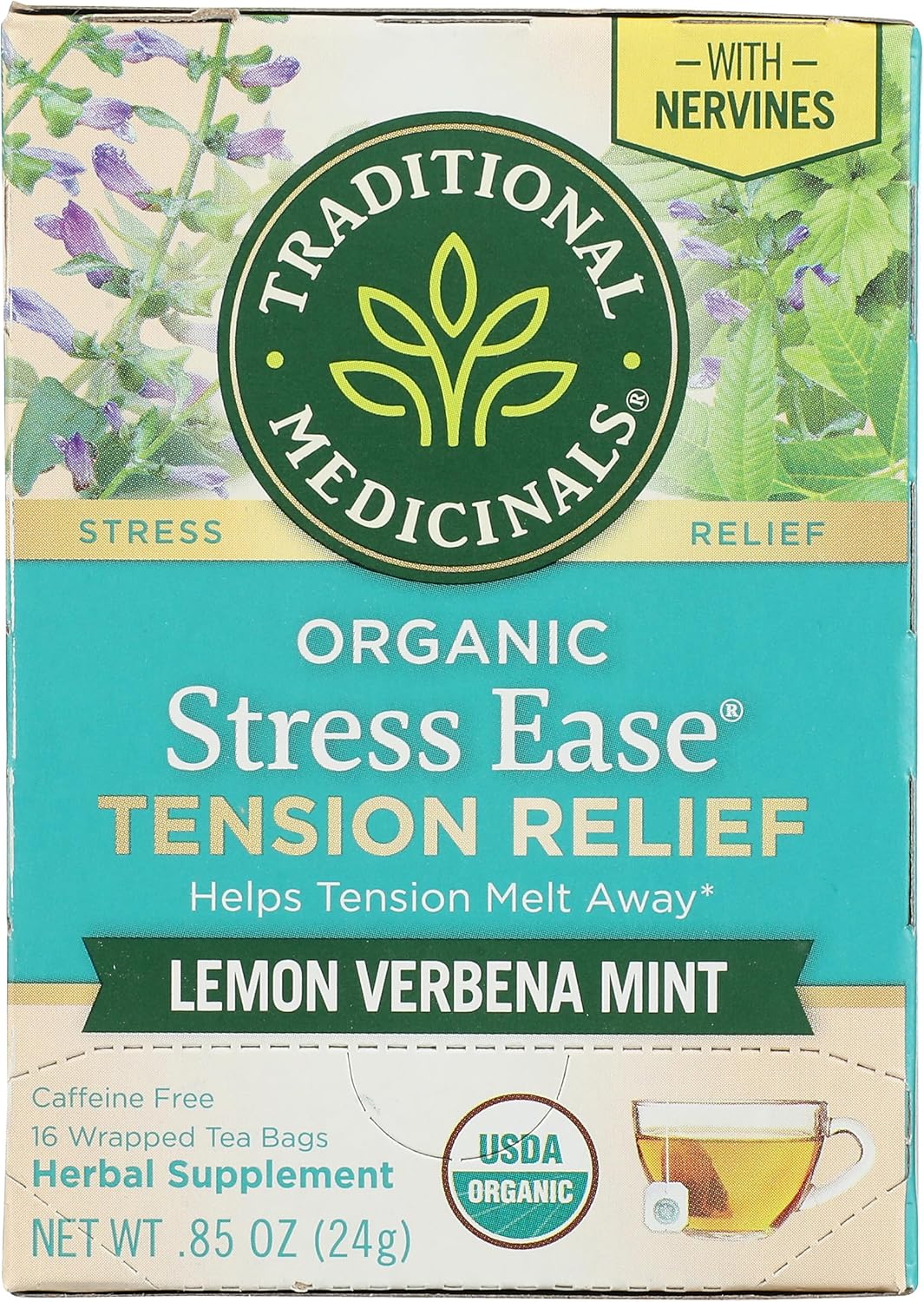 Traditional Medicinals Stress Ease Tension Relief Lemon Verbena Mint – 16 Tea Bags