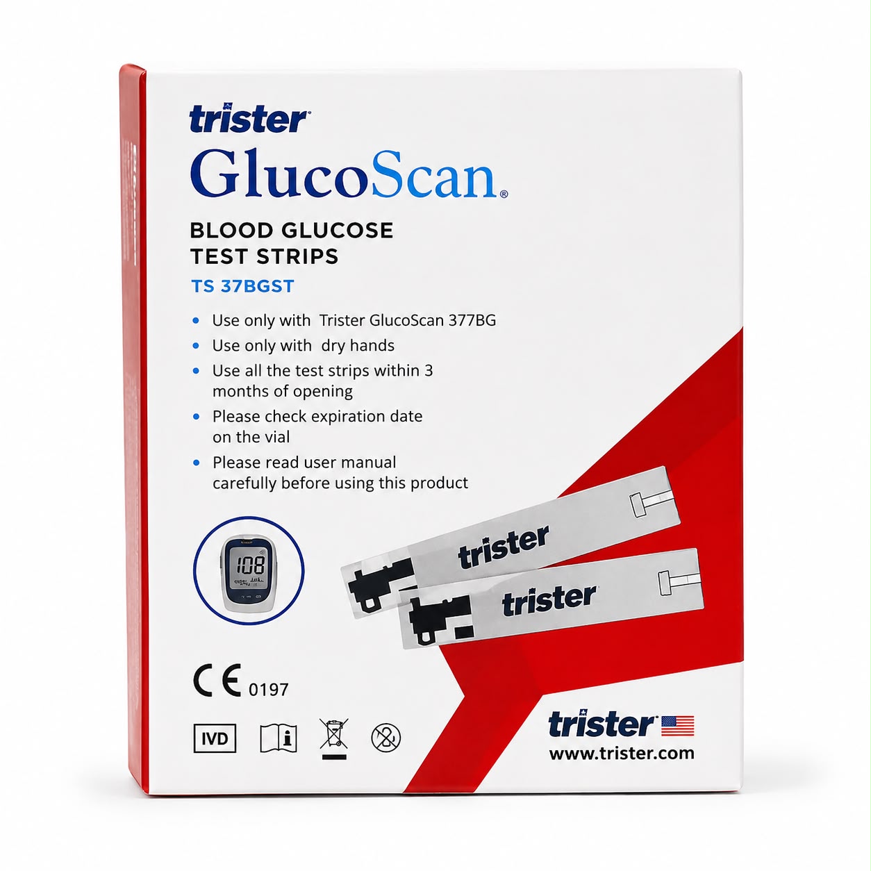 Trister Glucoscan Blood Glucose Test Strips 50s, Auto-Coding, Fast and Accurate Results, TS-378BGT