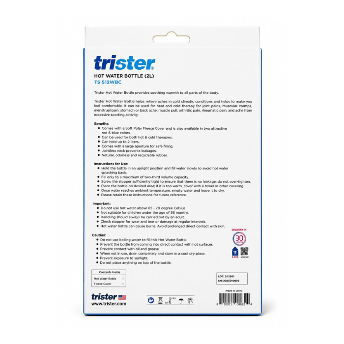 Trister Hot Water Bottle 2 Ltr With Cover : Red TS 512WBC