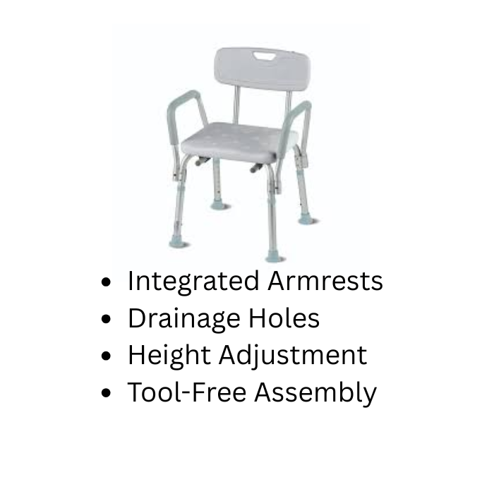 Trister Shower Chair with Arm, Extra Support And Stability with Every Shower - TS 948SCA