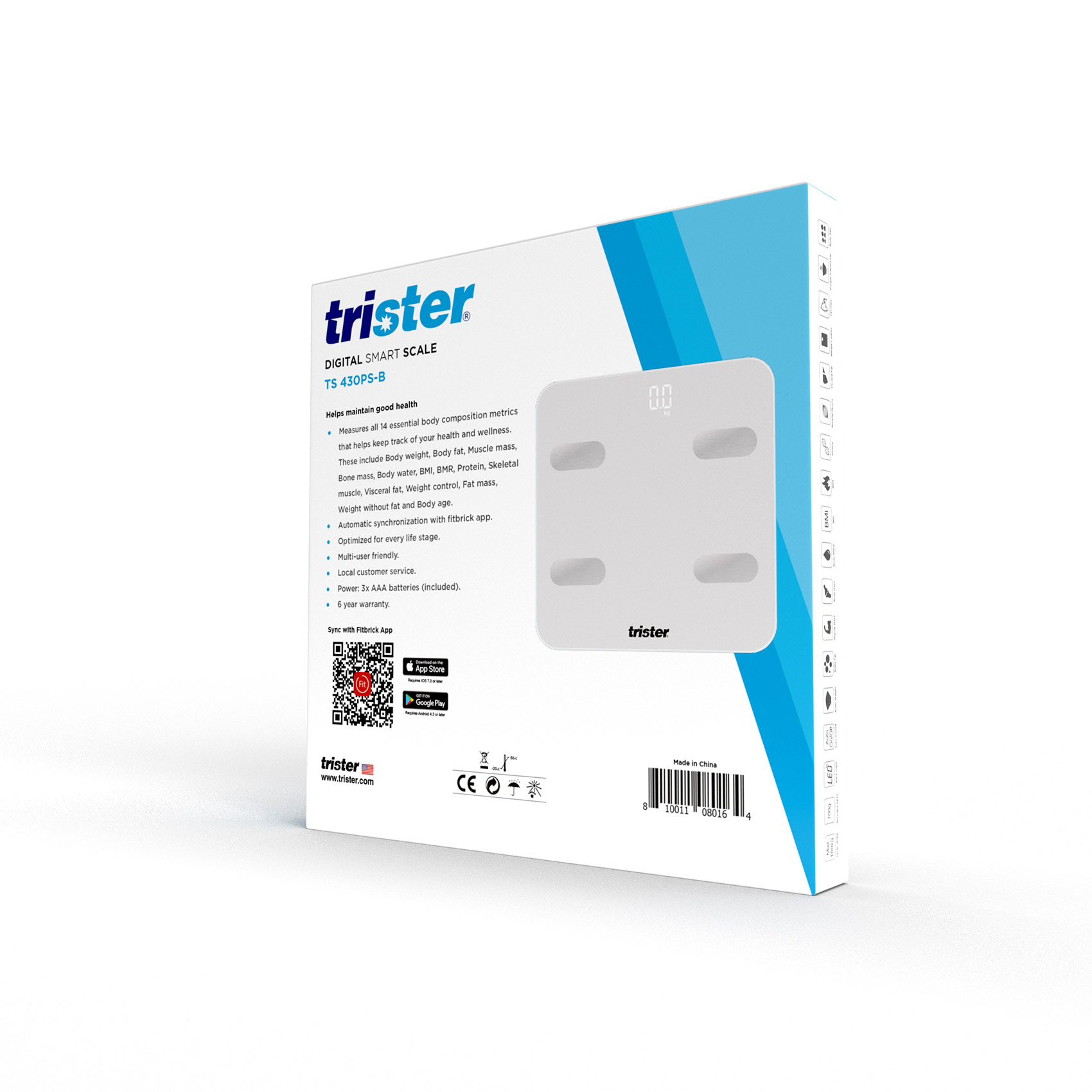 Trister Smart Body Muscle Bone Bmi Scale White 4S- TS 430PS-B