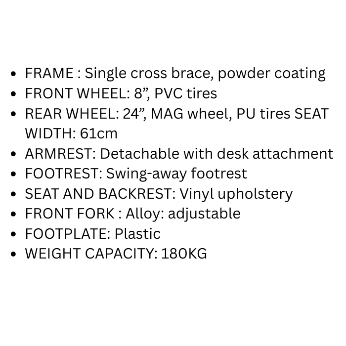 Trister Wheelchair Heavy Duty 24 Primo Black TS 910WC24PB