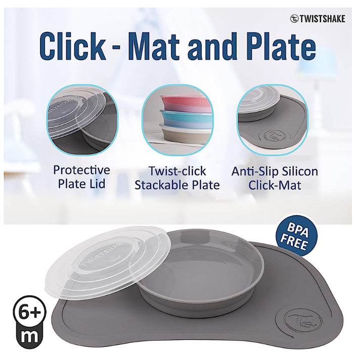 Twistshake Click-Mat Mini + Plate Pastel Grey