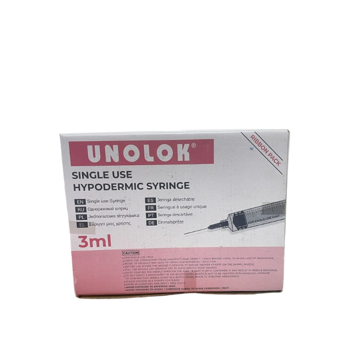 Unolok Single Use Hypodermic Disposable Syringe 3ml - Box Of 100 pcs