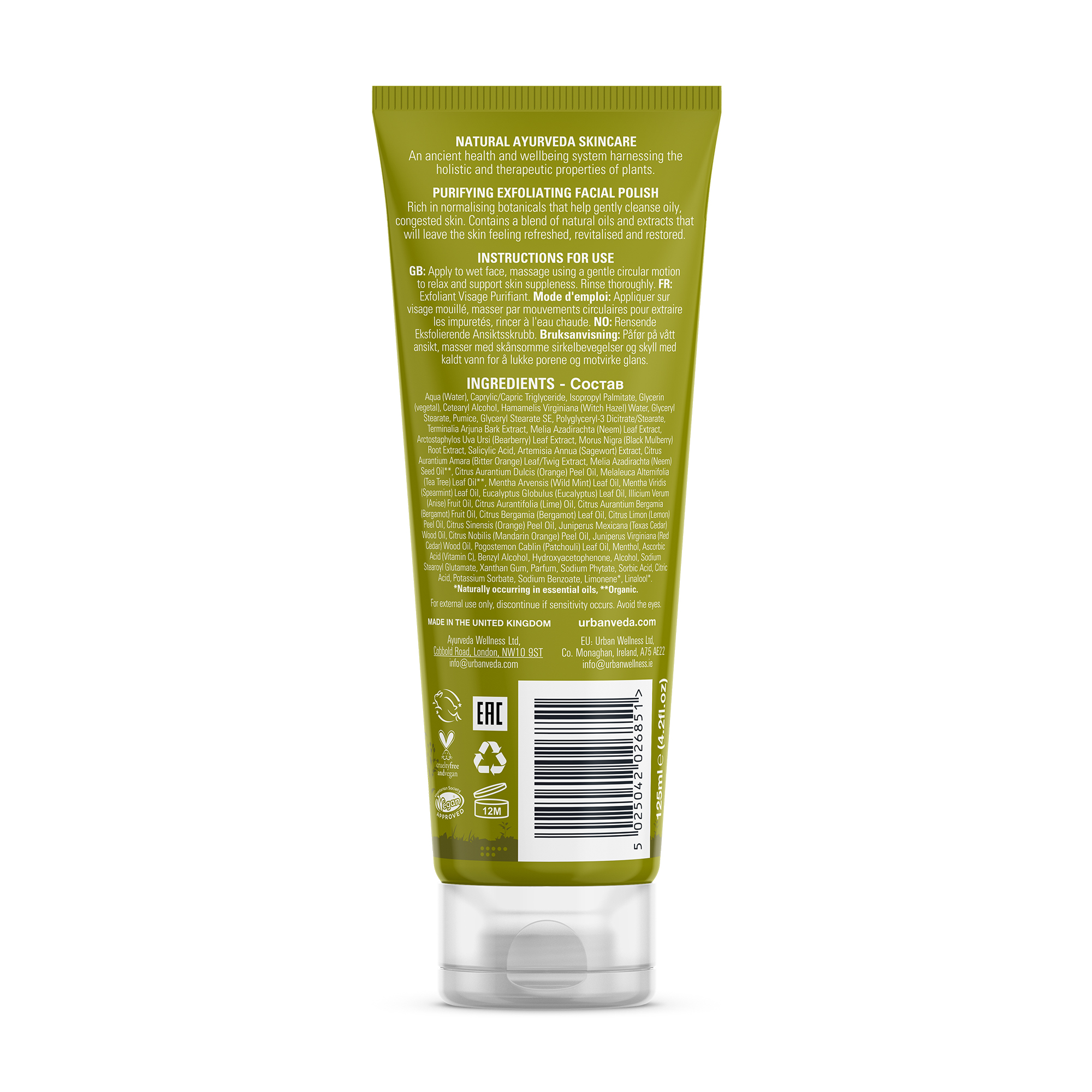 Urban Veda Purifying Neem Tea Tree & Salicylic Acid Exfoliating Facial Polish 125ml