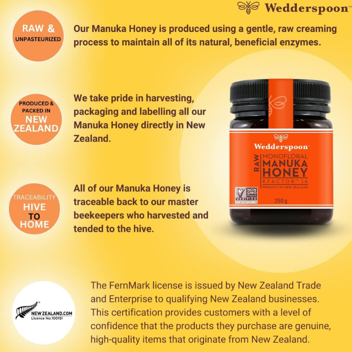 Wedderspoon Raw Monofloral Manuka Honey KF 16 250g