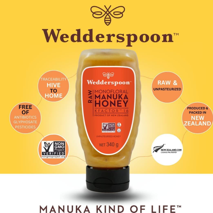 Wedderspoon Raw Monofloral Manuka Honey KFactor 16 340g