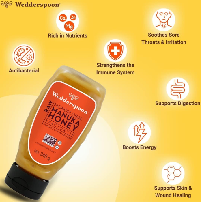 Wedderspoon Raw Monofloral Manuka Honey KFactor 16 340g