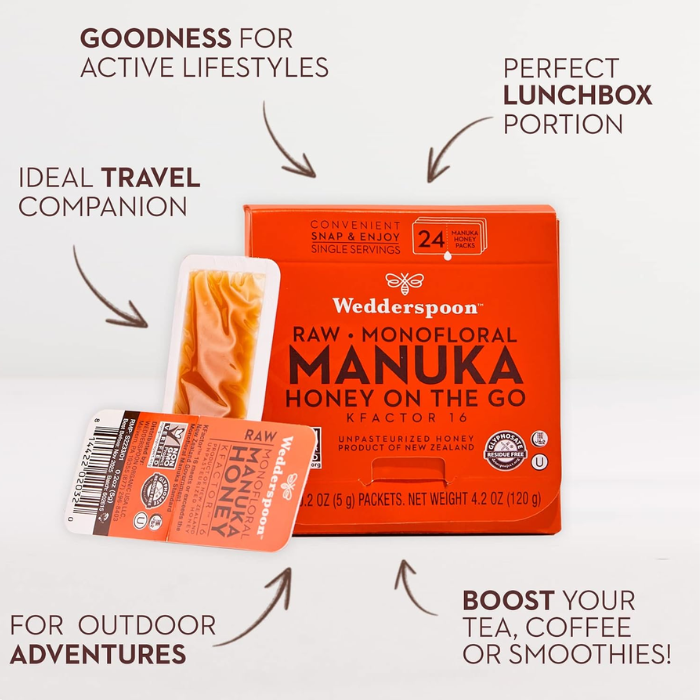 Wedderspoon Raw Monofloral Manuka Honey On The Go KFactor 16 24's