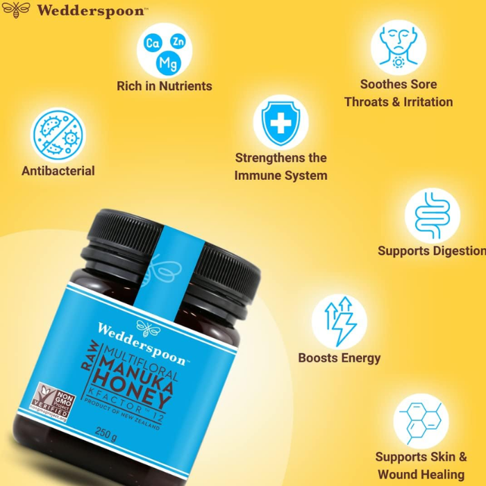 Wedderspoon Raw Multifloral Manuka Honey KF 12 250g