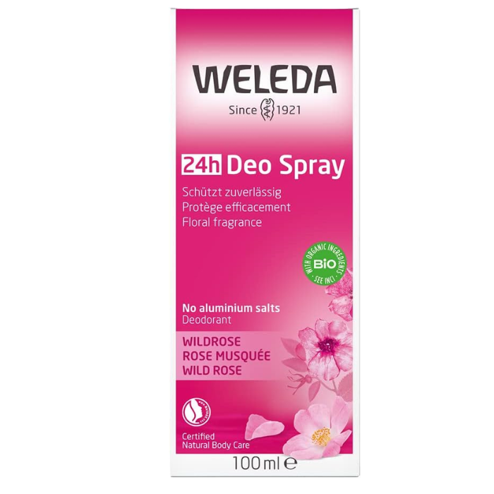 Weleda Wild Rose 24H Deodorant Spray, Natural Floral Freshness, Aluminum-Free, Skin-Kind Formula, 100ml